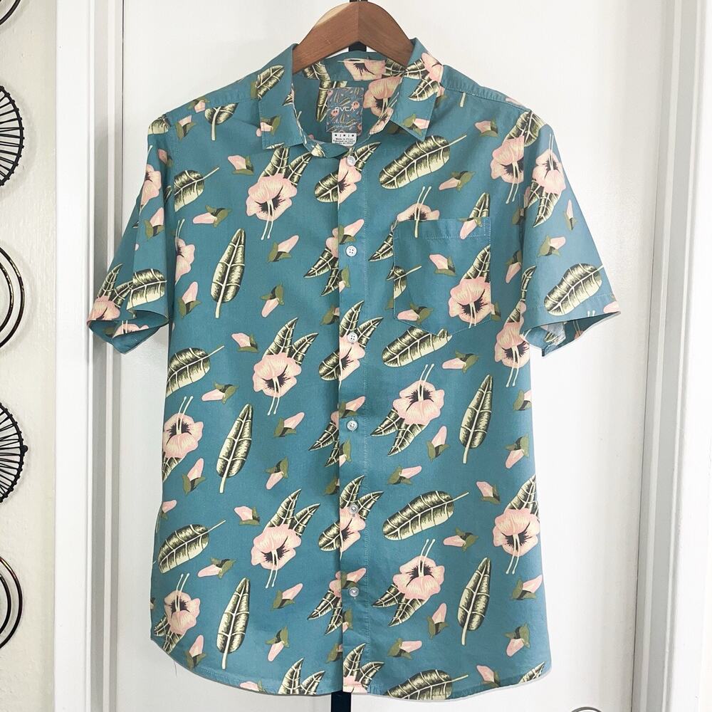 RVCA Mens Special Edition Hawaiian Shirt Skater Surfer - Blue Floral, Size M